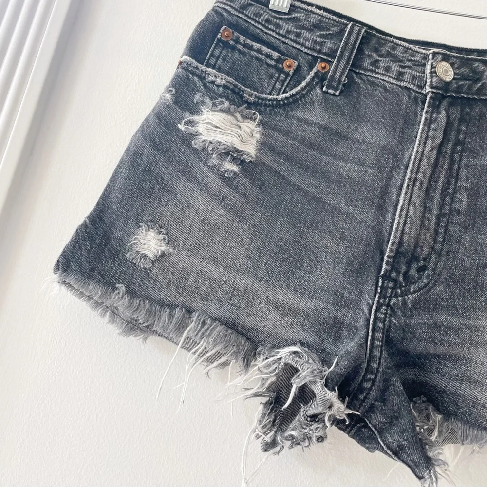 Abercrombie Black Denim Distressed Annie High Rise Shorts | 26 - Picture 7 of 8